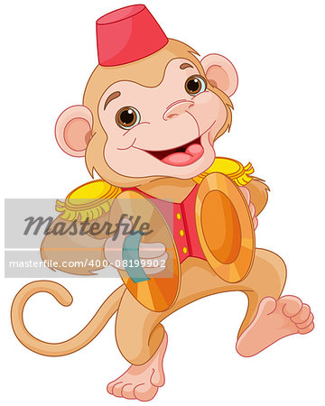 Illustration of cute monkey playing percussion hand cymbals