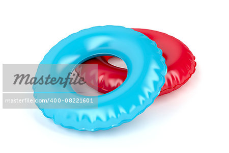 Blue and red swim rings on white background