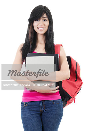 Stock image of casual female student isolated on white background