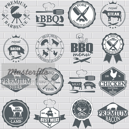 Set of butcher shop labels and design elements