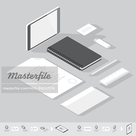 Corporate identity mock-up template. Flat isometric design. Vector illustration.