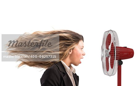 The air fan moves the woman hair