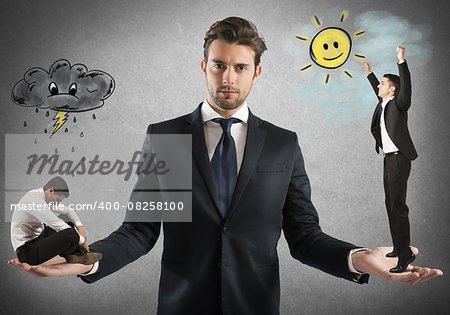 Businessman holds man sad and one happy