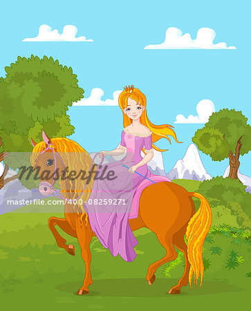 Illustration of beautiful princess riding horse