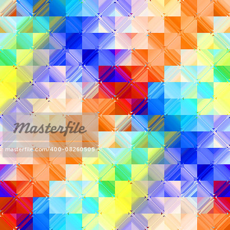 Geometrical background with bright mosaic drawing.  Seamless patterns.  Vector illustration.