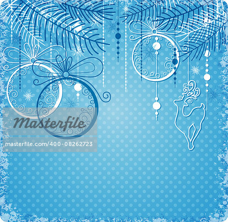 Christmas background with blue and white decorations