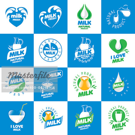 a large set of vector logos for natural dairy products