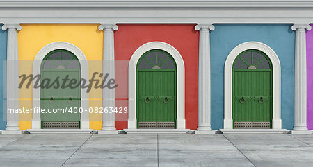 Colorful classic facade with green wooden doorway - Rendering