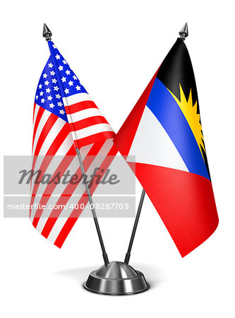 USA, Antigua and Barbuda - Miniature Flags Isolated on White Background.