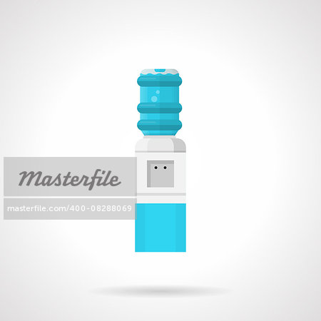 Flat color style vector icon for gray water cooling system with blue elements and full bottle on white background.
