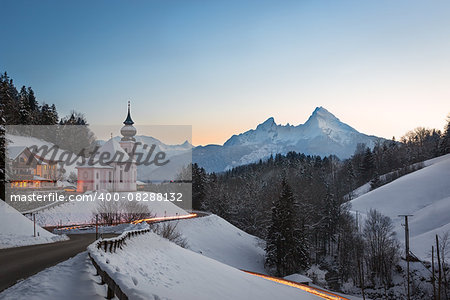 Maria Gern Church in Bavaria with Watzmann, Berchtesgaden, Germany Alps