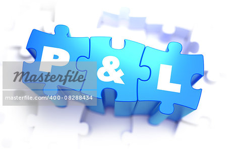 Profit and Loss - White Text on Blue Puzzles and Selective Focus. 3D Render.