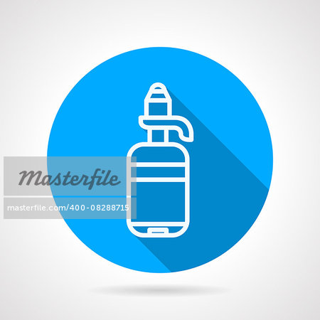 Blue round flat design vector icon with white line crossbow with water bottle on gray background with long shadows.