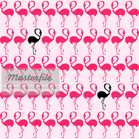 vector pattern, seamless wallpaper with pink flamingos