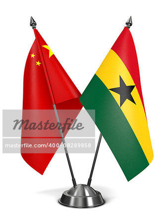 China and Ghana - Miniature Flags Isolated on White Background.