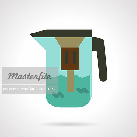 Flat color style vector icon for full water jug with filter. Portable water purification system. Design element for business and website.