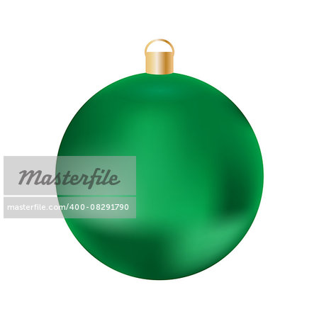 Green Christmas ball on a white background. Golden metal mount. Festive decoration