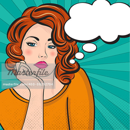 Pop Art illustration of woman with the speech bubble, vector format