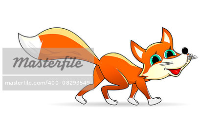 Auburn little fox on a white background. Cartoon red fox.