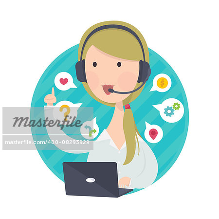Vector illustration of customer support help desk blond hair woman operator service concept