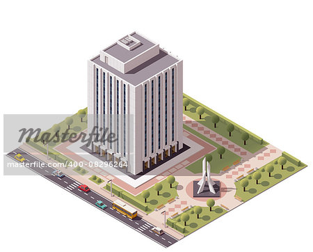 Isometric icon set representing office building