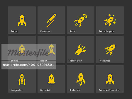 Space ship and Rocket  icons. Vector illustration.