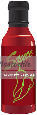 Hot pepper sauce in a glass bottle. Vector illustration.