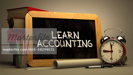 Hand Drawn Learn Accounting Concept  on Chalkboard. Blurred Background. Toned Image.