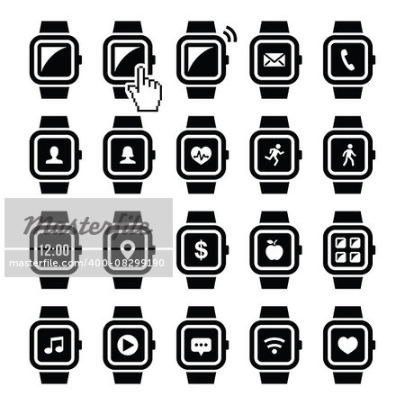 Media device - smart watch icons set isolated on white