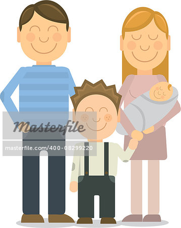 Vector Happy family portrait. Happy family gesturing with cheerful smile