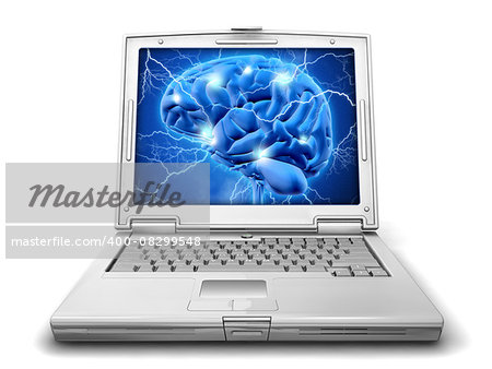3D concept background of brain image on laptop depicting alzheimers research