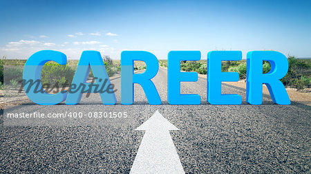 An image of a road to the horizon with 3d text career