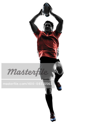 one caucasian rugby man player  in studio  silhouette isolated on white background