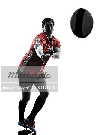 one caucasian rugby man player  in studio  silhouette isolated on white background