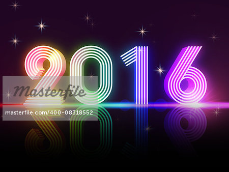 year 2016 in 3d rainbow colored neon shining figures, disco number, holiday concept