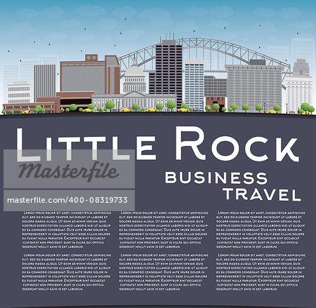 Little Rock Skyline with Grey Building, Blue Sky and copy space. Business travel concept. Vector Illustration