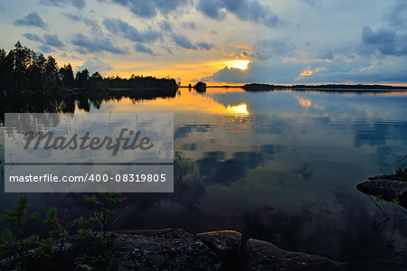 Romantic sunset, Lake Pongoma. North Karelia, Russia