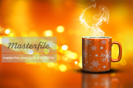 3D render of a Christmas mug on a bokeh lights background