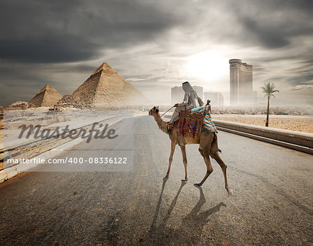 Cloudy evening over the road to pyramids