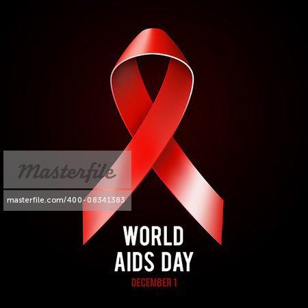 1st December World Aids Day concept with text and red ribbon of aids awareness on black background. Vector illustration