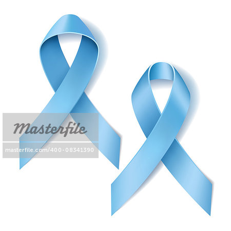 Prostate cancer ribbon awareness. Disease symbol. Realistic Light blue ribbon isolated on white background. Vector illustration