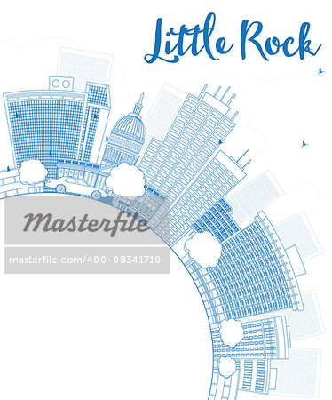 Outline Little Rock Skyline with Blue Building and copy space. Vector Illustration
