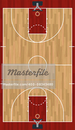 A realistic hardwood textured basketball court illustration. EPS 10. File contains transparencies.