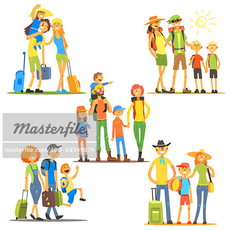 Families on Vacation. Vector Illustration Set