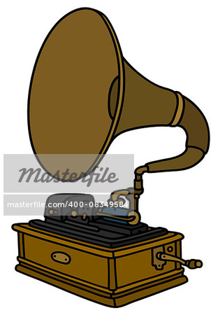 Hand drawing of a vintage horn gramophone