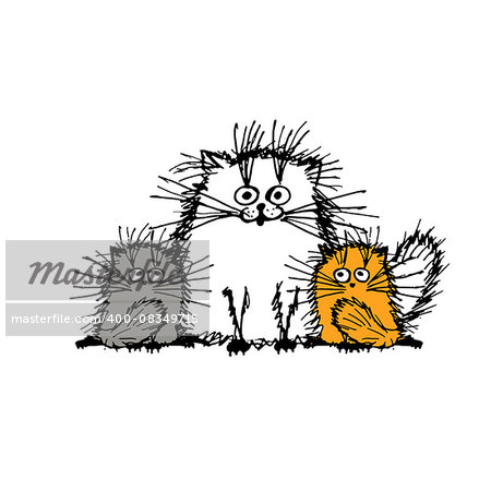 Fluffy cats family, sketch for your design. Vector illustration