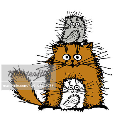 Fluffy cats family, sketch for your design. Vector illustration