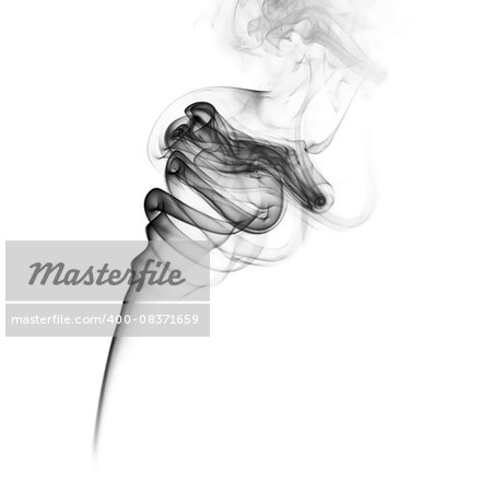 Abstract black smoke swirls on white background