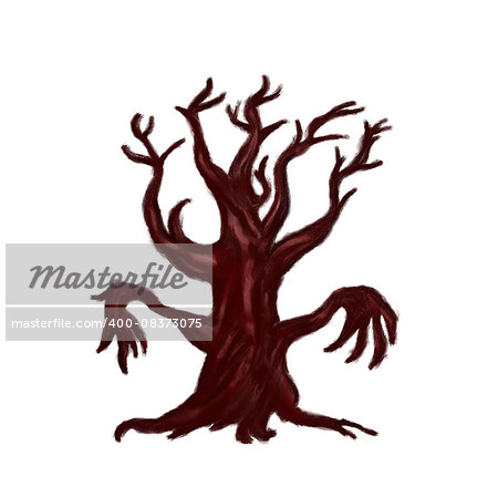 Abstract digital illustration of leafless tree on white background.