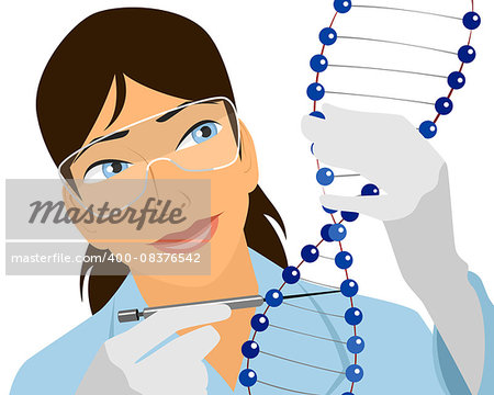 Vector illustration of a geneticist with DNA molecule
